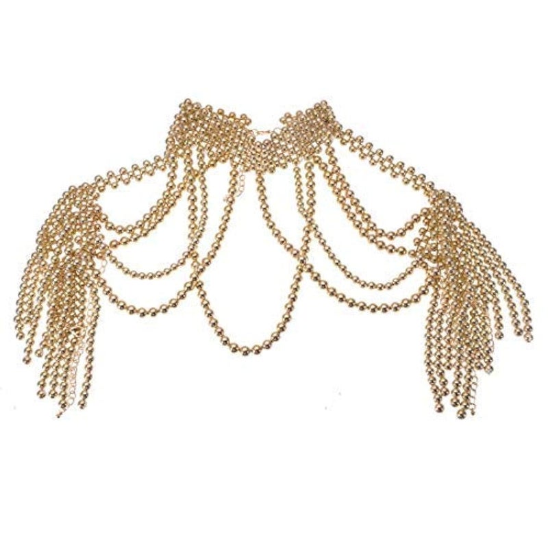 Jerollin Simulated Pearl Body Statement Necklace for Women, Fashion Collar Bib Necklaces Costume Jewelry Gold - Image 1